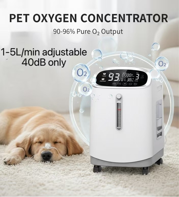 Intelligent Low Noise Pet Oxygen Concentrator One-Button Control O2 Machine for Home Pet Healthcare and Elderly Dog Support
