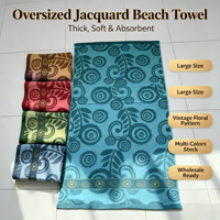Toalla de Playa Jacquard Floral Vintage, Multicolor, Tamaño Grande, Suave, para Playa y Natación, Venta al Por Mayor