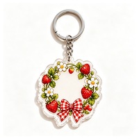 Porte-clés vintage en acrylique, thème fraise, style campagnard, petit accessoire à suspendre pour sac à dos, vente en gros fabricant