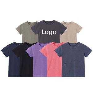 Camiseta Deportiva Corta Personalizada de 240g para Mujer, Ajustada, de Algodón Elástico, con Estampado Tie-Dye y Efecto Desgastado, para Gimnasio y Running - Product Image 1