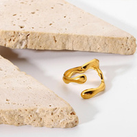 Bague en acier inoxydable plaqué or 18 carats PVD, style Hip Hop tendance, design artistique liquide effet goutte d'eau, cadeau bijou