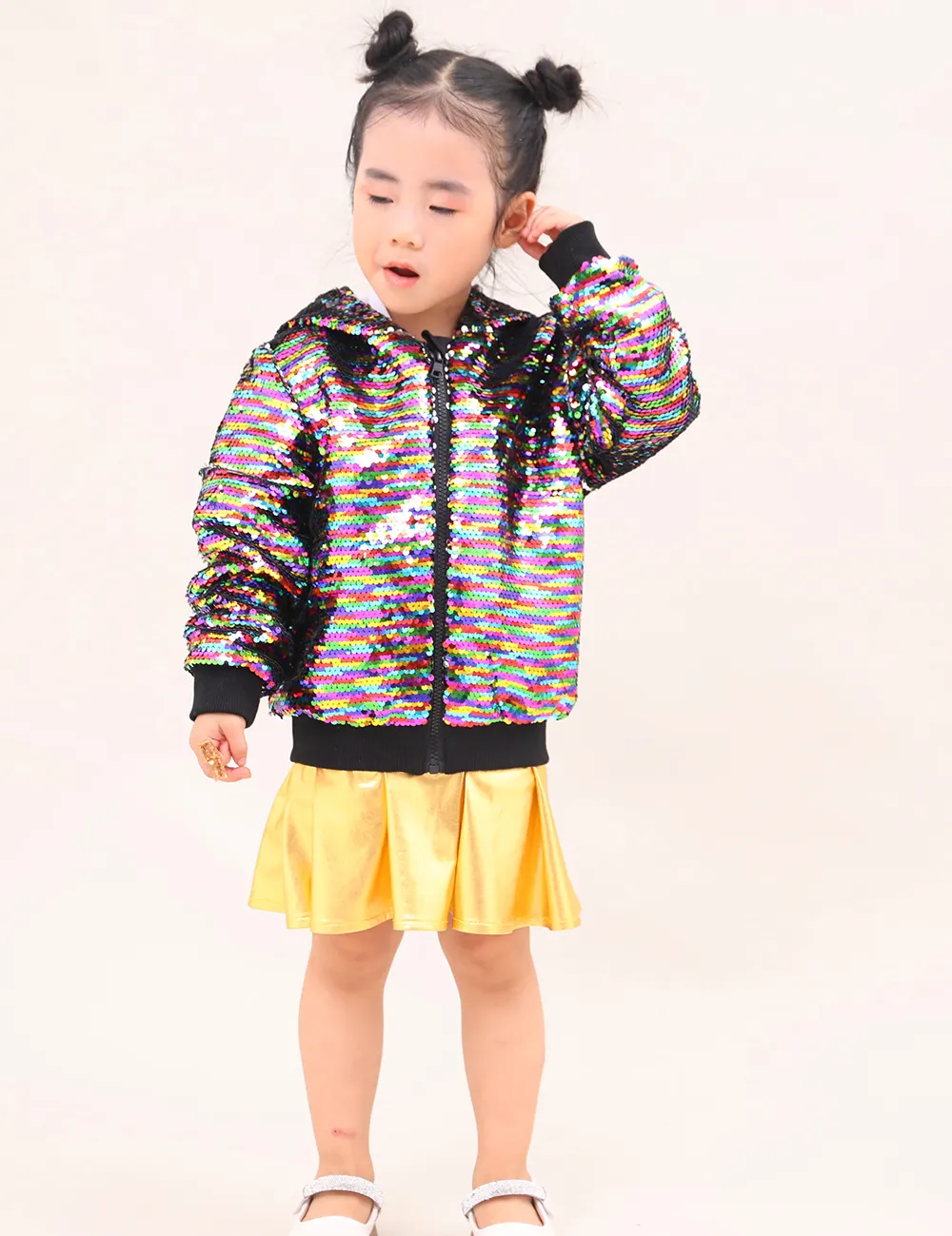 Sequin Bomber Jacket Kids Girls Fancy Jacket Baby Girl Coat Long Sleeve Jackets for Luxury Party on Sale