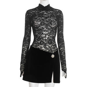 Viviblook Y25ST541 Women's Casual <b>Skirt</b> Set New Solid Color High Neck Slim Lace <b>Skirt</b> 2-Piece Set - Product Image 3