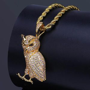 Hiphop 18K Gold Plated Iced Out Zircon <strong>Owl</strong> Pendant <strong>Necklace</strong> Blingbling Fashion Pendant <strong>Necklaces</strong> - Product Image 4