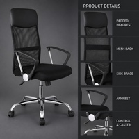 Chaise de bureau moderne à dossier haut en maille avec appui-tête, base chromée, pivotante et réglable, pour espaces de travail professionnels et écoles