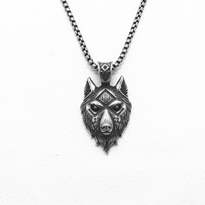 Yunnique – collier avec pendentif tête de loup en acier inoxydable, bijoux unisexes du zodiaque animal, style européen et américain, pendentif rétro à la mode - Product Image 1