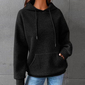 Nuevas llegadas de alta calidad para mujer con cordón de talla grande Waffle sudaderas pulóver liso de gran tamaño para mujer con bolsillo - Product Image 2