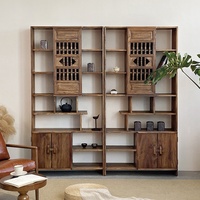 Étagères à curiosités en bois massif de style Wabi Sabi, écologiques, rétro, sculptées, porte creuse, vitrine à thé, étagère de rangement pour usage hôtelier