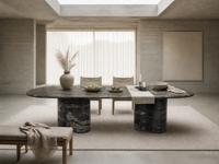 SH STONE pierre naturelle personnalisée 3m conception de luxe granit cosmique noir grande table à manger en marbre quartzite avec dessus en cuir moderne