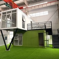 Casa Contenedor Prefabricada Modular Móvil de 2 Pisos con Ventanas de Vidrio y Balcón, Alojamiento de Acero