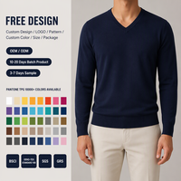 Pull tricoté pour homme à col en V et manches longues, coupe ajustée, avec logo personnalisé, style décontracté