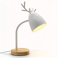 Lampe de bureau LED AC à base en bois avec antlers de cerf, col de cygne flexible, intensité réglable E27 pour salle de lecture et chambre d'étude