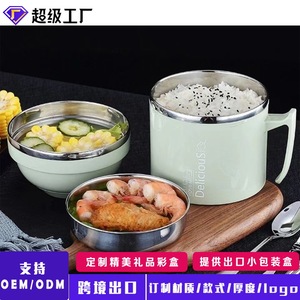 Vaso de comida de doble capa de acero inoxidable DeliciousB con tapa abatible para viajes y uso diario, disponible en verde nórdico y azul. - Product Image 2