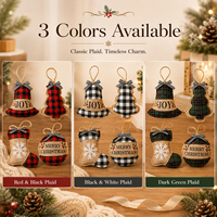 4 pièces de décorations de Noël tendance en tissu à carreaux Buffalo, à suspendre pour sapin de Noël, en forme de cloche, de chaussette et de boule, pour la décoration de la maison en fêtes