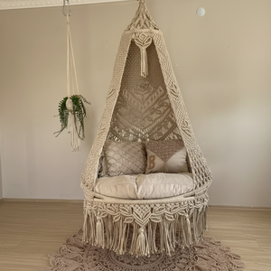 Fauteuil suspendu rond, balançoire en macramé, hängesessel, balançoire intérieure/extérieure, chaise suspendue en macramé - Product Image 1