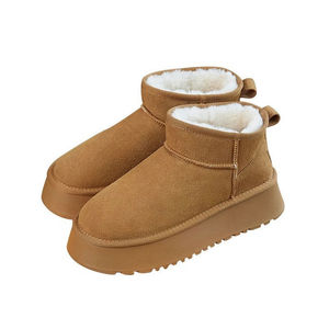 <span class=keywords><strong>Botas</strong></span> de nieve sin cordones de suela gruesa para mujer de talla grande PU <span class=keywords><strong>plataforma</strong></span> superior tobillo cálido antideslizante forro de terciopelo zapatos de algodón - Product Image 1