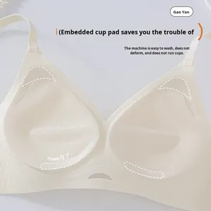 Soutien-gorge d'été sans couture de haute qualité pour femme, léger, respirant, tricoté, sans armatures, uni, bonnet 3/4, anti-affaissement, en dentelle, pour petites poitrines - Product Image 4