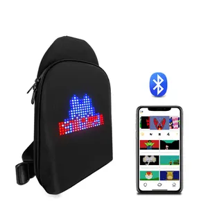 Unisex Sports Shoulder Bag APP DIY Dynamic Sling Bag Flashing Running Text Pattern Animation Custom Design LED Messenger Bag