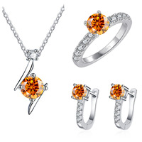 Conjunto de Joyería de Moissanita Certificada GRA, Plata de Ley 925, Anillo de Boda para Mujer, Pendientes, Collar de Cadena con Dijes de Moda