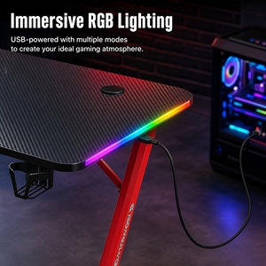 <span class=keywords><strong>Escritorio</strong></span> para Juegos RC HOME en Forma <span class=keywords><strong>de</strong></span> Z, Madera MDF Roja, Superficie <span class=keywords><strong>de</strong></span> 15 mm, USB, RGB LED, Portavasos ABS, Gancho para Auriculares, Ergonómico, Ecológico, Duradero - Product Image 2