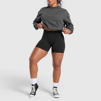 Sweat-shirt court de sport à encolure ras du cou pour femmes, léger, ourlet élastique, avec logo personnalisé