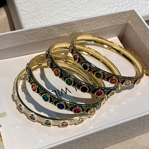 Chinese Style Gold Plated <b>Bracelet</b> Colored Zircon Inlay Women's Party Jewelry Geometric Pattern Auspicious Design - Product Image 2
