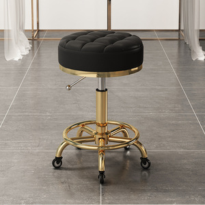 High Quality Salon Furniture 360 Degree Rolling Adjustable Hairdressing Chair <b>with</b> <b>Wheels</b> Gold Salon <b>Stool</b> - Product Image 1