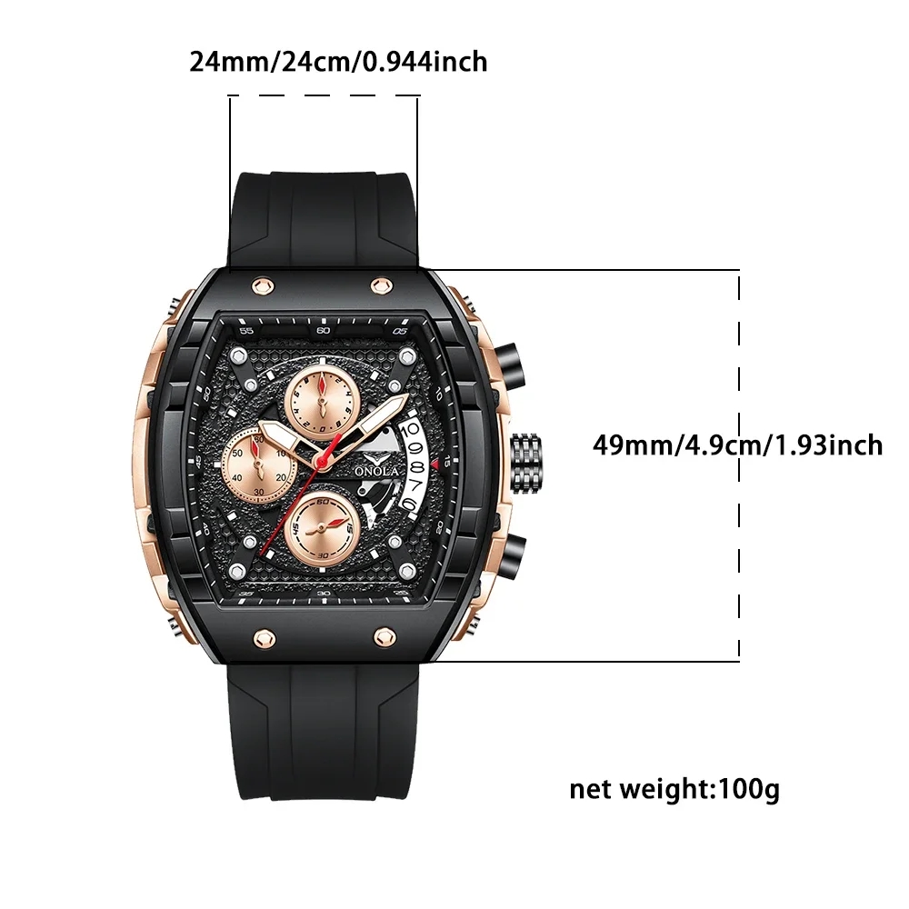 ONOLA 6853 Men's Quartz Watch - Waterproof Rubber Black Analog