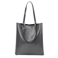 Tas Selempang Vertikal Kulit Sapi Berlapis Minyak Kapasitas Besar Vintage, Tas Tangan Kulit Asli Serbaguna Kelas Atas untuk Wanita