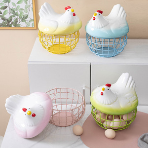 Ceramic Egg Storage <b>Basket</b> <b>With</b> <b>Lid</b> Flip Top Kitchen Storage Fruit Holder Household Living Room Organizer - Product Image 2