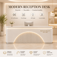 Comptoir de réception en panneaux cannelés blanc crème avec éclairage LED, logo personnalisé, comptoir de caisse pour salon de beauté