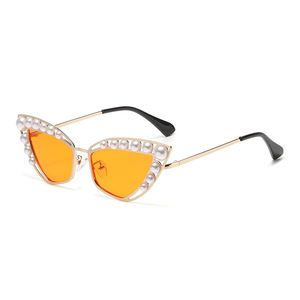 Jamie 888 Women's Gold Metal Cat Eye Sunglasses With Pearl Frame UV400 Protection For Travel And Street Style - Product Image 4