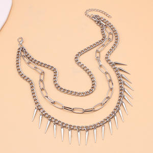 Collar de Espiga en Capas de Acero de Titanio, Cadena Punk Hip Hop Multicapa, Joyería de Moda para Mujer y Hombre, Gargantilla de Clavícula en Tono Plateado - Product Image 4