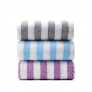 Juego de Toallas de Baño de Dos Piezas con Nuevo Diseño de Rayas en Felpa de Coral para Venta al por Mayor - Toallas Suaves y de Secado Rápido - Product Image 4