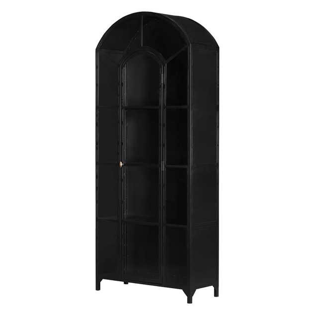 American Solid Wood Modern Glass Door Display Cabinet Custom Black Arch Wine Cabinet Locker for Dining for Living Room Bookcase