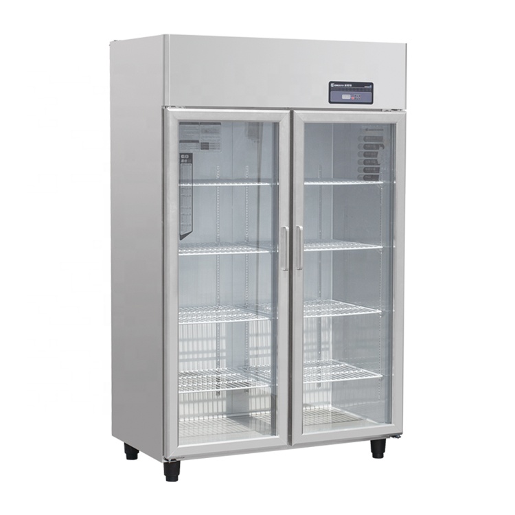 Коммерческое кухонное оборудование для отеля, пива, дисплей из нержавеющей стали, 2 больших стеклянных двери, вертикальный охладитель, холодильник, морозильник, холодильник