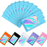 Sacs holographiques laser en Mylar avec impression gravure, logo personnalisé, fenêtre refermable, pochette à fermeture éclair pour bijoux, boucles d'oreilles, petites pièces