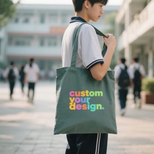 Sac fourre-tout en coton sergé réutilisable et écologique avec logo personnalisé imprimé, couleurs personnalisables pour toutes les saisons - Product Image 1