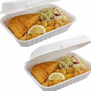 ถุงกระดาษแข็งแบบมีฝาปิด ProTakeOut ขนาด 9 x 6 นิ้ว 3 ช่อง ความจุ 32 ออนซ์ แพ็ค 250 ชิ้น (125/2) ปลอดสาร PFAS สีขาว ย่อยสลายได้ ใช้กับไมโครเวฟได้ - Product Image 3