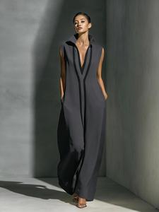 Abito Estivo 2026 Nuovo Modello Europeo Americano con Scollo a V Senza Maniche in Poliestere Vestibilità Slim Fantasia Geometrica per E-commerce Transfrontaliero - Product Image 6