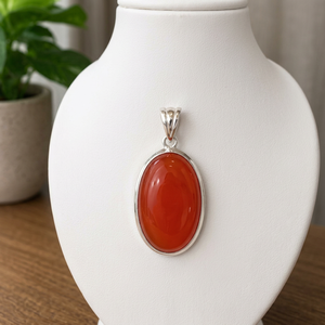 HA Gems Oval <b>Shape</b> Handmade 925 Sterling Silver Jewelry Pendant Ethnic Style Party Gift Unisex Orange <b>Colour</b> Natural Carnelian - Product Image 1