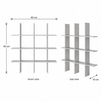 Étagère grille contemporaine en aluminium brossé 40x40x10cm sans base, organisateur métallique pour salon, cuisine, salle de bain, décoration de bureau