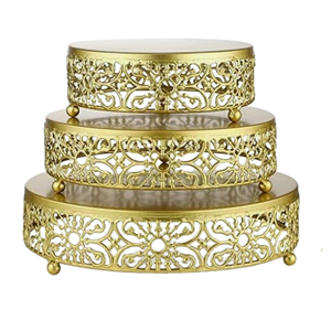 Soporte de pastel de aluminio y Metal de mesa de tres niveles para el hogar, Hotel, restaurante, diseño tallado a mano, soporte de pastel de cumpleaños con borde - Product Image 5