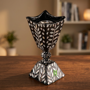 Handmade <b>Brass</b> <b>Candlestick</b> Holder With Shell Inlay Black Leaf Pattern Home Decoration - Product Image 2