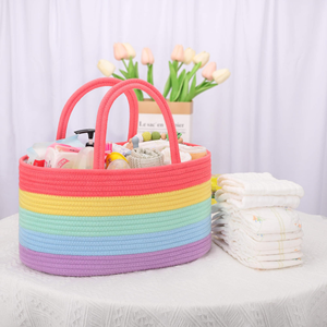 Vente en gros de sac à couches pour maman panier en coton arc-en-ciel pour produits pour bébés <span class=keywords><strong>organisateur</strong></span> de couches portable pour le voyage - Product Image 5