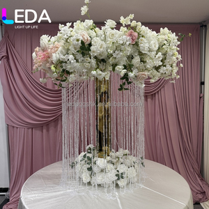 Décoration de rideau de perles en acrylique LEDA, supports de fleurs de table de mariage, supports de fleurs ronds en métal doré miroir, centres de table - Product Image 1