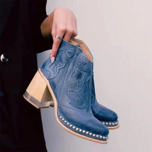 J&amp;H 2025 <strong>Italian</strong> Design Vintage Chunky Shoes with Rivets Big Size Fashion Embroidery <strong>Leather</strong> <strong>Ankle</strong> <strong>Boots</strong> for <strong>Women</strong> - Product Image 5