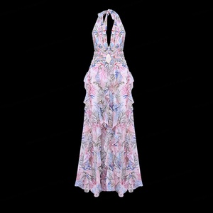 Vestido de Playa con Estampado Floral de Diseño Personalizado, Escote Profundo en V, Abertura Lateral, 100% Rayón Voile Transpirable, Vestido Maxi - Product Image 3
