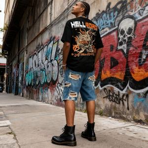 Camiseta Streetwear 2025 con Estampado Personalizado, Camiseta Holgada con Estampado Gráfico DTG para Hombre, Camiseta Corta con Estampado de Calavera para Hombre - Product Image 3