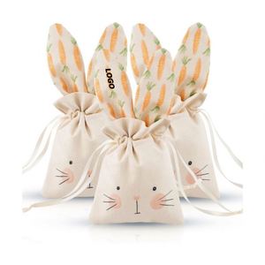 <b>Easter</b> Bunny Ears Drawstring <b>Bags</b> - Pastel Cotton Candy <b>Gift</b> Pouches for Egg Hunt Party Favors - Product Image 1